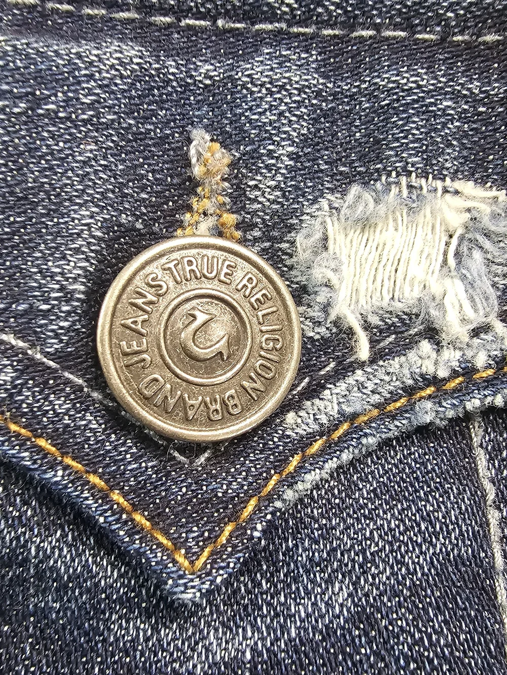 True Religion Mens Dylan Jacket SE Denim Trucker Distressed Dark Wash Blue Sz XL